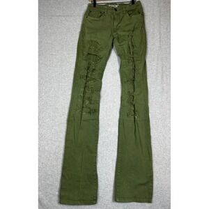 Taker Distressed Flare Stacked Jeans 32x44 Green Streetwear Denim